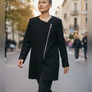 Zara Basic Woman Navy Blue Asymmetrical Jacket Size Medium